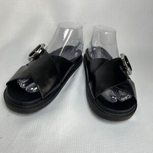 Top Shop Black Sandals Women’s 39 Open Toe Criss Cross Buckle Accent